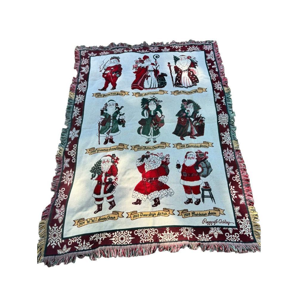 Christmas Santas Thru Years Tapestry Throw Blanket Afghan Woven Goodwin Weavers